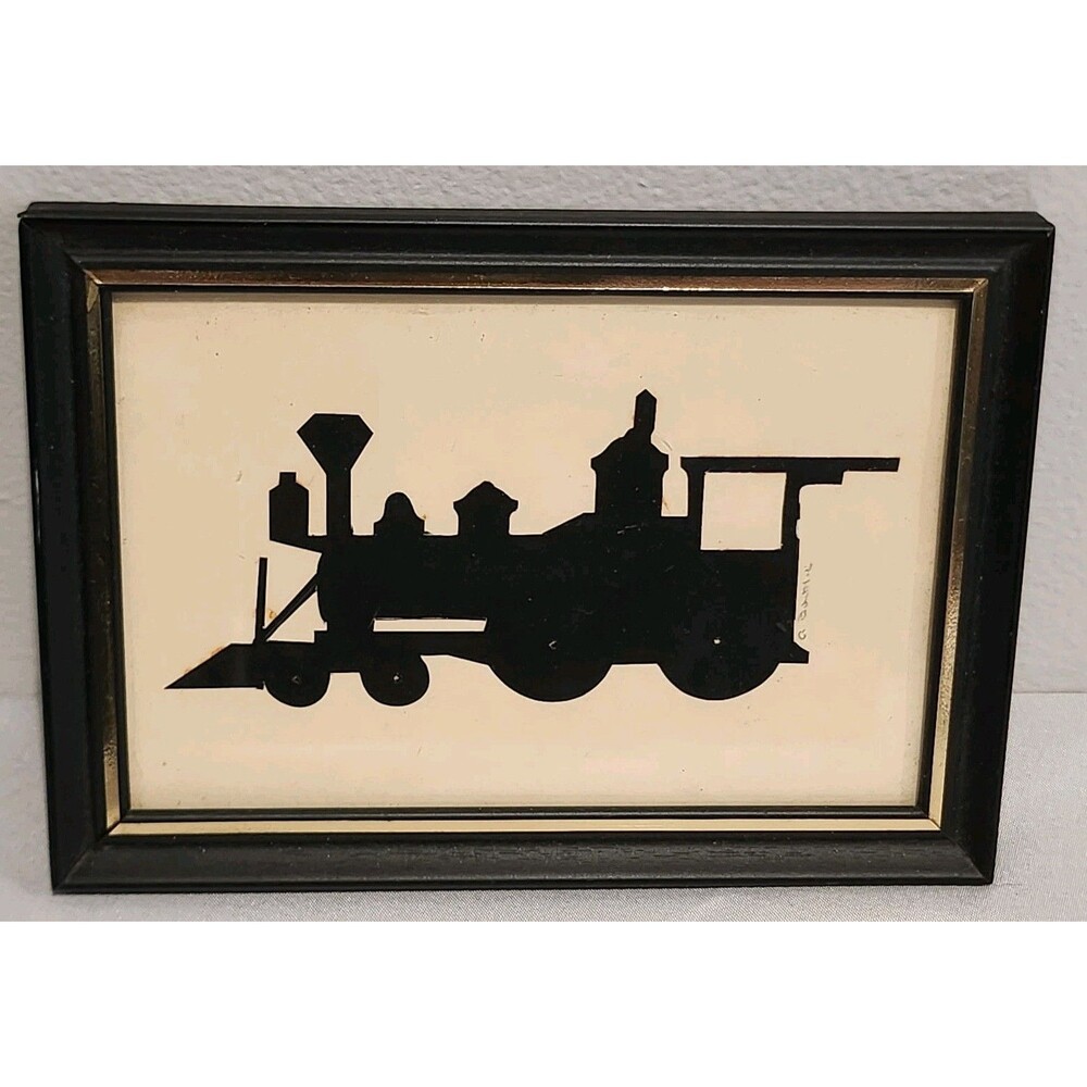 Vintage Train Silhouette Framed 5 X 7 Picture Signed